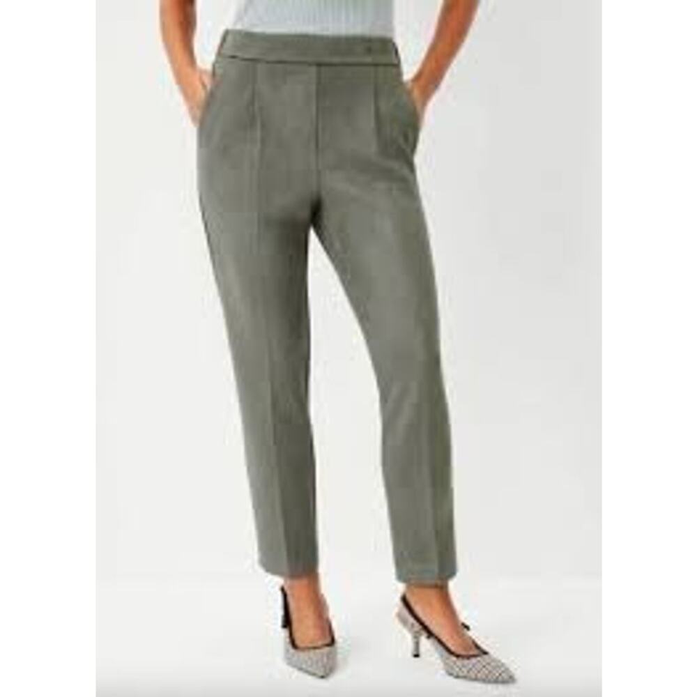 Ann Taylor Faux Suede Pants Elastic Stretch Pull On Pleated Ankle Pants Sage LP